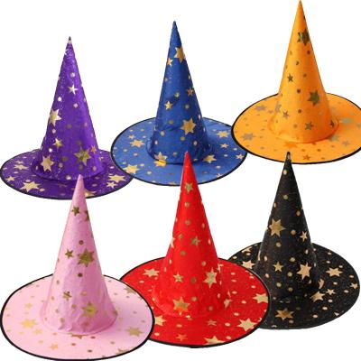 China Black Halloween Halloween Headed Magic Props Kids Party Witch Hat Star Witch Wizard Adult Hats for sale