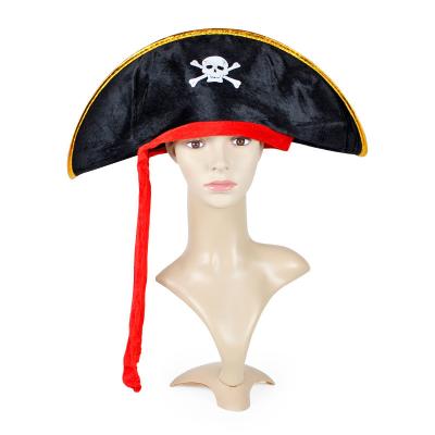 China Party Role Play Halloween Black Skull Printing Pirate Hat Dress Up Caribbean Captain Hat Pirate Costume Accessories Pirate Hat for sale