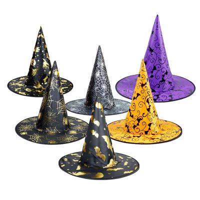 China Cosplay Props Halloween Hat Kids Adults Wizard Hat Party Costume Props Spiderweb Magic Bat Printed Witch's Pointed Hat for sale