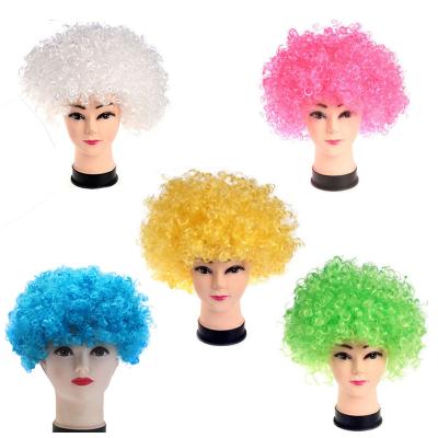 China 120G Yarn Halloween Cosplay Short Afro Curly Synthetic Wigs High Temperature Curly Party Funny Fluffy Costume Clown Colorful Wigs for sale