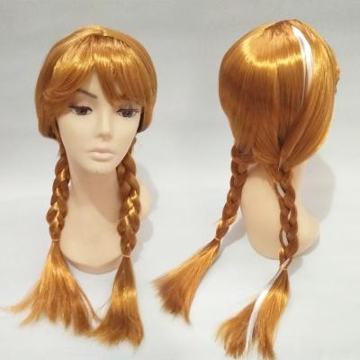 China High Temperature Brown Synthetic Yarn Halloween Costume Accessories Braid Princess Anna Wig Party Child Elsa Wigs Hair for sale