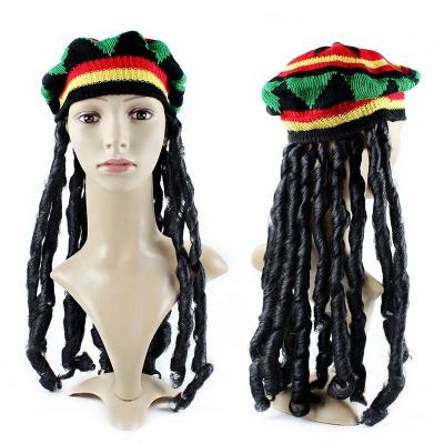 China Halloween Rasta Hat With Black Dreadlocks Wig Jamaican Reggae Rasta Wig Cap For Costume Accessory for sale