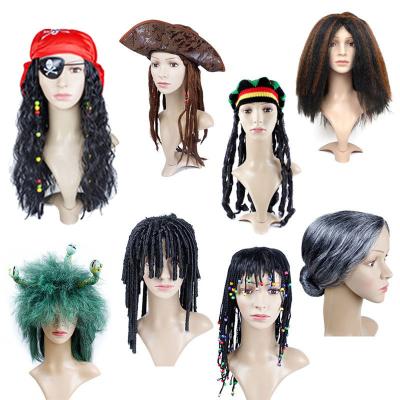 China Costume Shorts Bob Wig Carnival Party Wigs Halloween Wigs Cosplay Fancy Synthetic Colorful Pirate Clown Wig Avocado Wig for sale