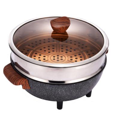 China Household 32cm Series Black Stone Nonstick Wood Handle Electric Cooking Hot Pot for sale