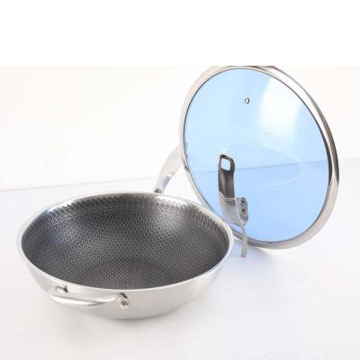 China Sustainable Factory Price 34cm Chinese Frying Pan Stainless Steel Wok With Lid for sale