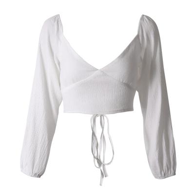 China Anti-Shrink Women's Navel Off Back Long Shoulder Sleeves Tie Up Tube Top Short Stitching Sexy Tank Top for sale