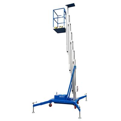 China Hotels 125 Kg Capacity Electric Single Mast Manlift Aerial Work Platform for sale