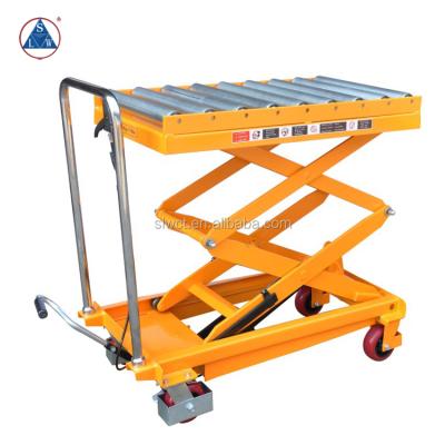 China 350kg portable manual hydraulic lift table with rollers 905x500mm for sale