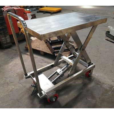 China Portable Hydraulic Stainless Steel Scissor Lift Trolley 700x450/830x500mm for sale