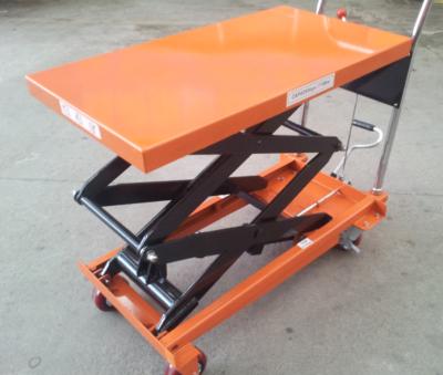 China Hotels 500kg Portable Hydraulic Hand Scissor Lift Table Double Manual Trolley for sale