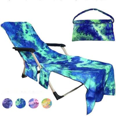 China Wholesale high quality soft microfiber F-058 tie-dyed outdoor rainbow color beach chair cover with pocket for sale