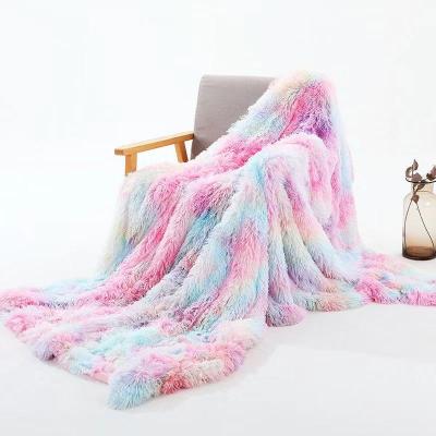 China 2023 New Arrival Plush Rainbow Mink Sofa Throw Blanket Simply Super Soft Double Manta for sale