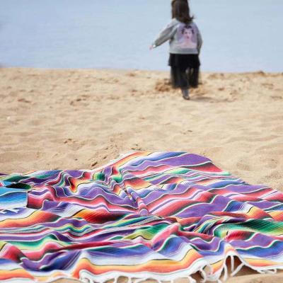 China Eco-friendly Wholesale Price Mexican Rainbow Color Striped Cotton Woven Outdoor Beach Blanket for sale