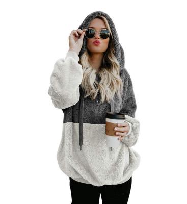 China Fuzzy Pullover Hooded Soft Work Solid Color Block Color Block Sale Casual Loose Hoodies For Women for sale