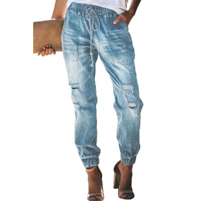 China Breathable Best Sell Womens Patchwork Destroyed Jeans Ripped Hole Denim Pants for sale