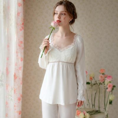 China 2022 New Yard Style Pajamas Spring And Princess QUICK DRY Autumn Cotton Long Sleeve Sweet With Chest Pad Sweet Set Homewear for sale