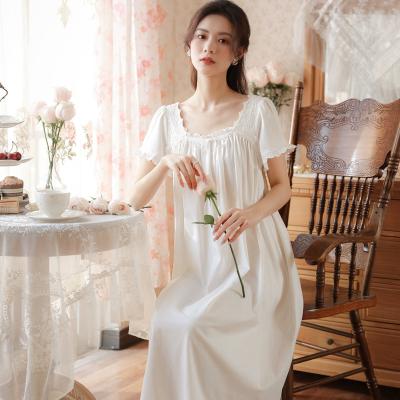 China Wholesale New French Retro Beauty Long French Short QUICK-DRY Princess Style Lace Sweet Cotton Sleeve Nightgown Home Sleepwear for sale