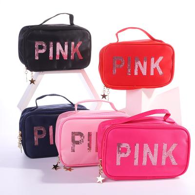 China Wholesale Custom Glitter Glitter Waterproof Logo Waterproof Travel Makeup Bag Nylon Cosmetic Bags Women for sale