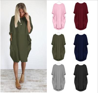 China New Women's Large Size Casual Loose Pocket Dress Breathable Long Sleeve Dress for sale