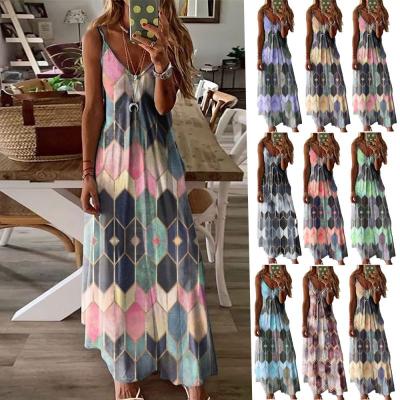 China 2021 Summer Casual Dress Breathable Sleeveless Camisole Printing Girls Dresses Women for sale