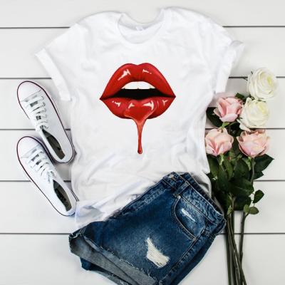 China New Summer Women's Breathable Short Sleeve T-shirt Loose Lips Love Print T-shirt Top Women Custom Printing for sale