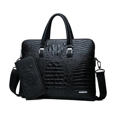 China New Business Style Men Bag Briefcase Fashion Business Handbag Crocodile Pattern Double Pull Diagonal Shoulder Computer Bag for sale