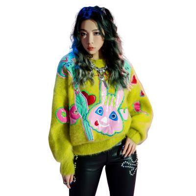 China Anti-wrinkle Winter Cartoon O-Neck Warm Cartoon Pattern Pullovers Long Sleeve Knit Tops Women Woolen Sweater for sale