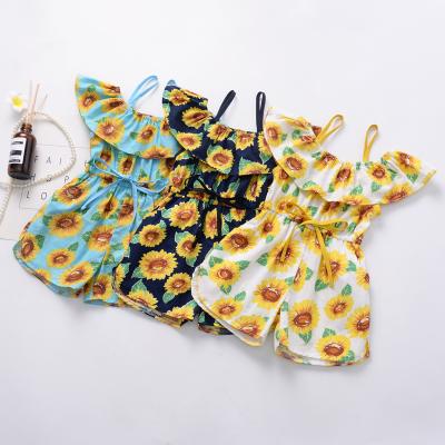 China Babies Sweet Pastoral Halter Sunflower Overalls Kids Style One Piece Clothing Sets for sale