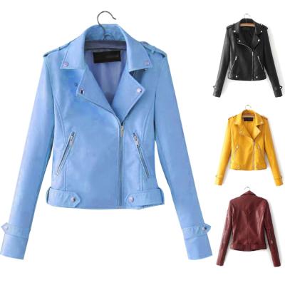 China Best Selling Ladies PU Leather Zipper Jacket Fashion Slim Clothing Coat for sale