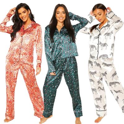 China Women QUICK DRY Sleepwear Homewear Casual Nightgowns Sets Imitated Silk Pajamas Two Piece Set Printed Mujer Pajamas for sale