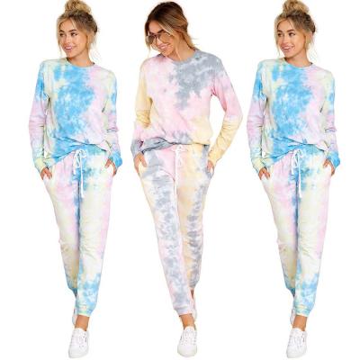 China Women Casual Pajamas Two Piece Sets Comfortable Winter Sleepwear Tie Dyed for sale