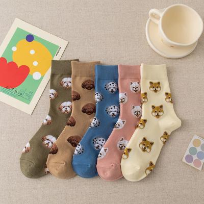 China 70 Quarter Graphic Crew Quality Cotton Cartoon Dog Jacquard Socks Cute Women QUICK DRY for sale