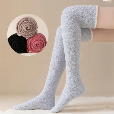 China Fuzzy Winter Thick Warm Indoor Breathable Floor Over The Knee Thigh High Coral Fleece Socks For Women for sale