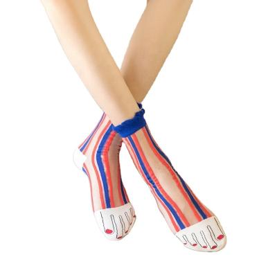 China Cartoon Antibacterial Funny Cute Color Summer Spring Striped Studs Print Girls Sheer Socks for sale