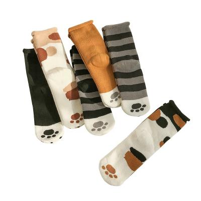 China Cat Paw Cute Cartoon Print Soft QUICK DRY Cats Winter Warm Women's Fleece Socks for sale