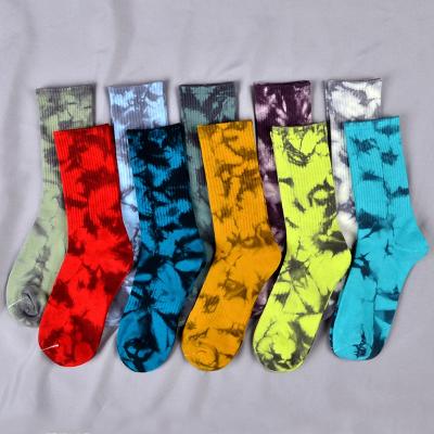 China Blue Gray Green 75 QUICK DRY Cotton Spandex Ribbed Men's Sport Crew Tie Dye Socks for sale