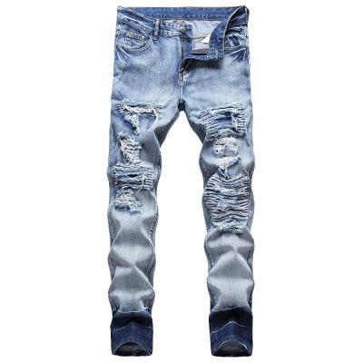 China 2021 QUICK DRY knee ripped jeans bulk up distressed wholesale team jeans for sale