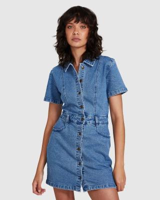 China Breathable Fashion Fit Denim Dress Short Stretch Sleeve Fringed Women Dress Girl's Denim Dress for sale