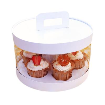 China Portable Recyclable Pastry Round Clear Cupcake Box Custom Logo Caja De Pastel In Bulk Cup Cake Packaging Box for sale