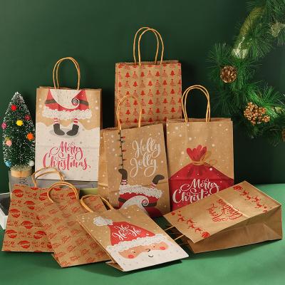 China Recyclable Custom Logo Xmas Theme Kraft Christmas Gift Bags Assorted Sizes for sale