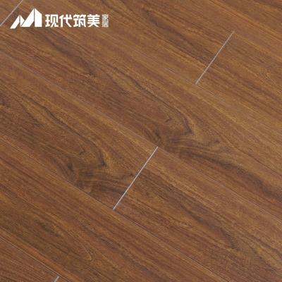 China Modern Walnut Flooring Top Selling Wear Resistant AC4 Water Proof Dark Brown Laminate Parquet for sale