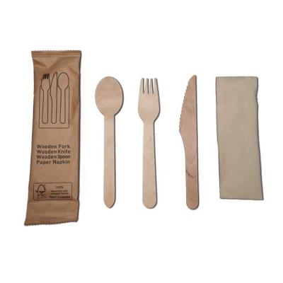 China Disposable Eco-friendly Biodegradable Taking Disposable Forks Spoons Knives Natural Wood Cutlery Set for sale