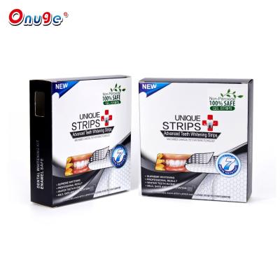 China Onuge Black Daily Home CE Approved 14 Pockets Non Peroxide Charcoal Teeth Whitening Gel Strips for sale