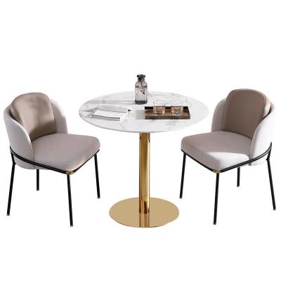 China (Other)Adjustable Modern Nordic Restaurant Furniture Cafe Sintered Stone Luxury Round Table Gold Stainless Steel Cafe Chairs And Table Set for sale