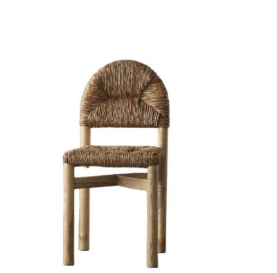 China (Other)Adjustable Rope Woven Sea Grass Chair Customized Teak OAK Vegetable Plankton Wood Rattan Dining Chair Modern Wooden Villa Dining Room Natural Solid for sale