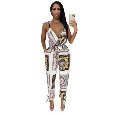 China QUICK DRY Printing Sling Summer Ladies Overalls Sleeveless Jumpsuit for sale