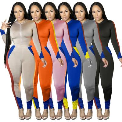 China Breathable Europe and the United States Women's Leisure Sports Suit Cross-border Tight Splicing Two-Piece Hooded Suit for sale