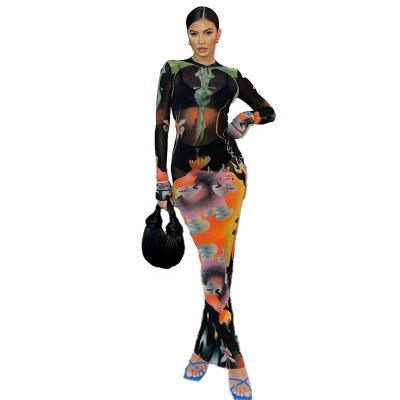 China Newest Fashionable Autumn Winter Breathable Digital Printing Stylish Women Bodycon Clothing Dresses Long Sleeve for sale