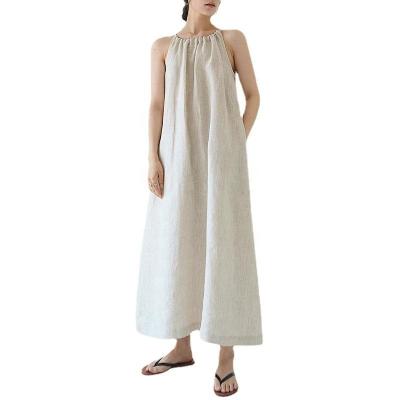 China 100% Custom Made Breathable Elegant Fashion Maxi Loose Casual Sleeveless Canvas Dress Ladies For Women for sale