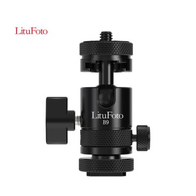 China Universal Ballhead LituFoto Dual Cold Shoe Metal Tripod Ball Head 360 Degree Rotating Panoramic Ball Head with Quick Release Plate 1/4 to 3/8 Screw Adapter for sale